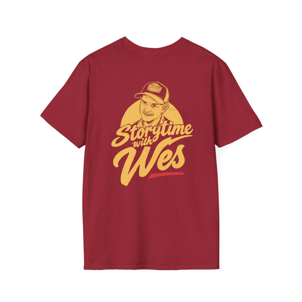 Storytime with Wes T-Shirt — Retro Tee (Front Chest Logo & Back Portrait)