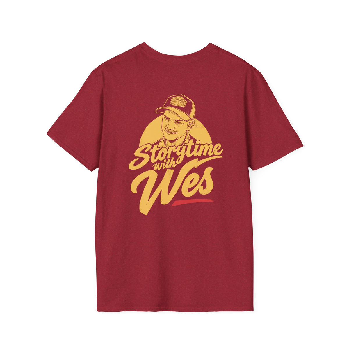 Storytime with Wes T-Shirt — Retro Tee (Front Chest Logo & Back Portrait)