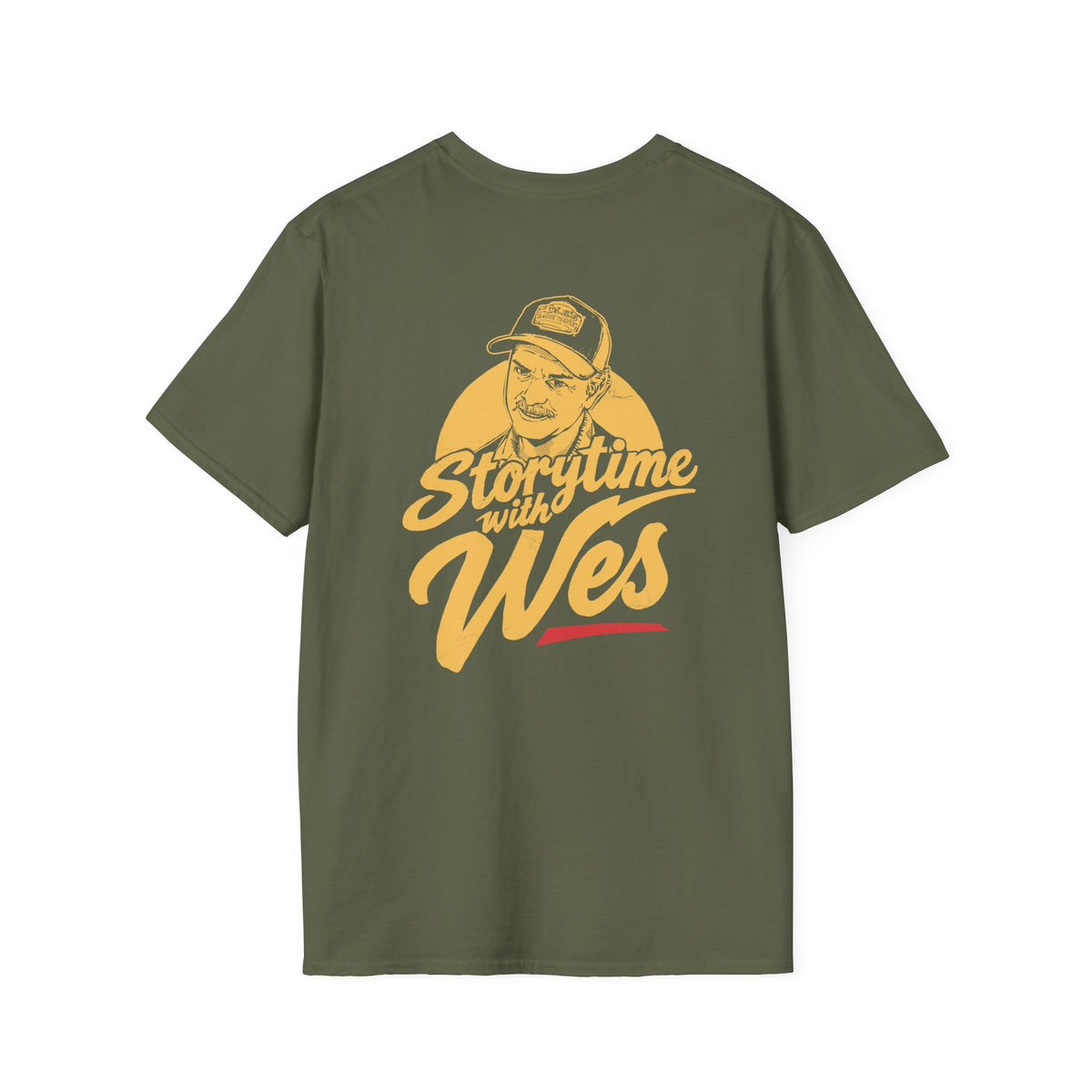 Storytime with Wes T-Shirt — Retro Tee (Front Chest Logo & Back Portrait)