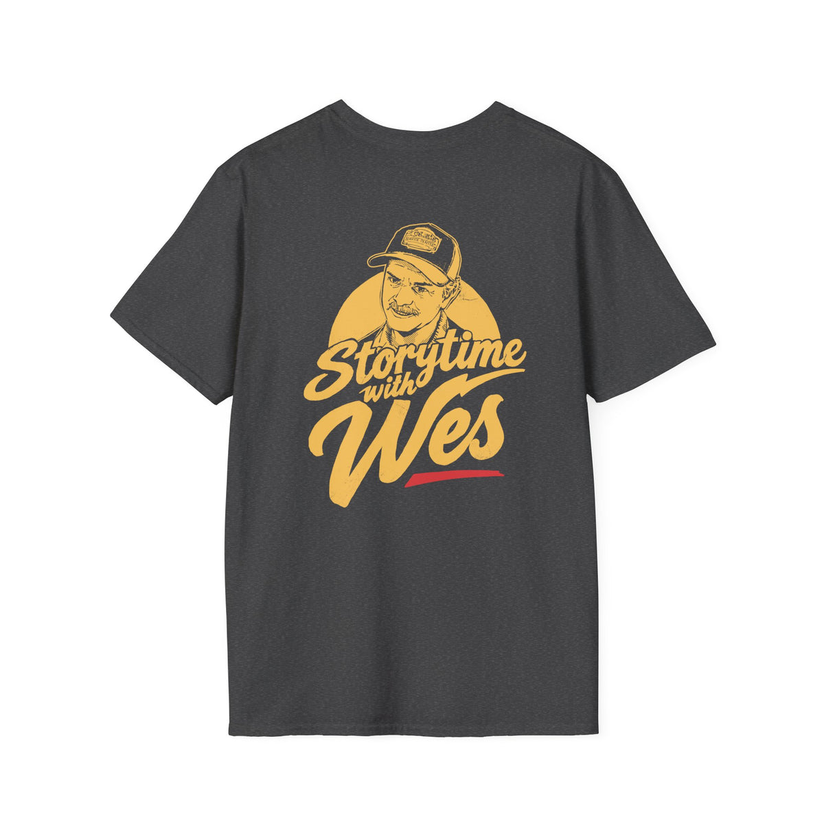 Storytime with Wes T-Shirt — Retro Tee (Front Chest Logo & Back Portrait)