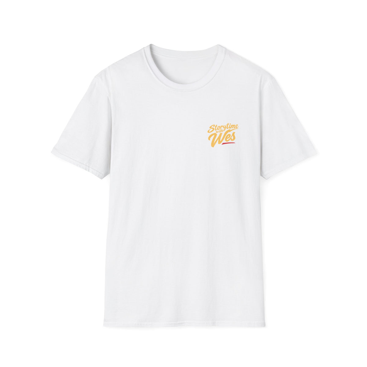 Storytime with Wes T-Shirt — Retro Tee (Front Chest Logo & Back Portrait)