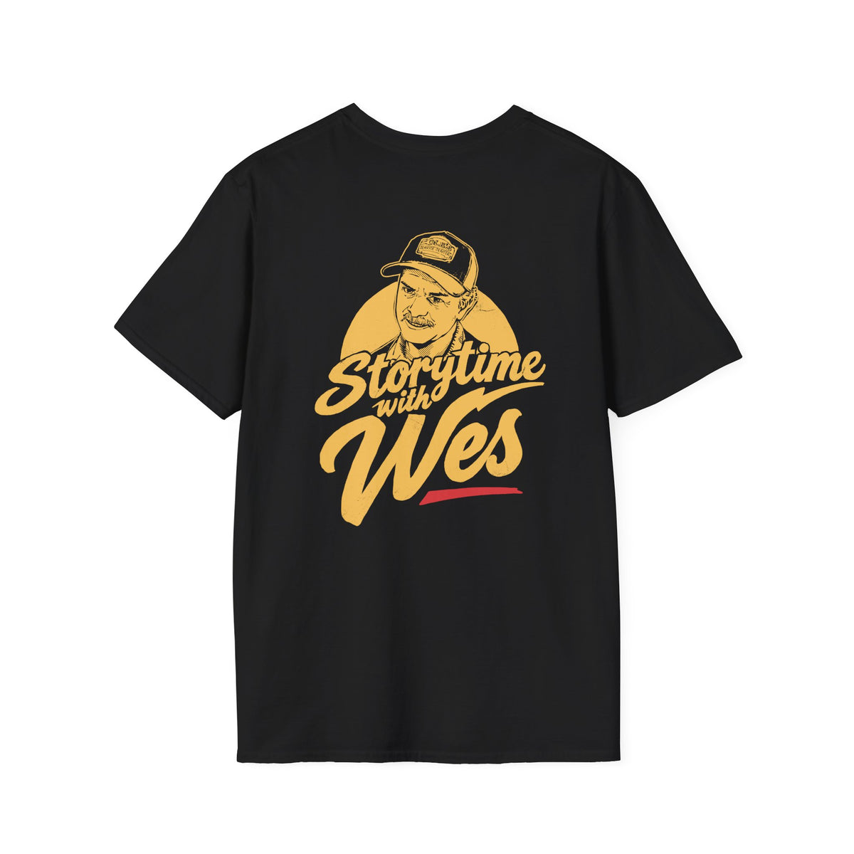 Storytime with Wes T-Shirt — Retro Tee (Front Chest Logo & Back Portrait)