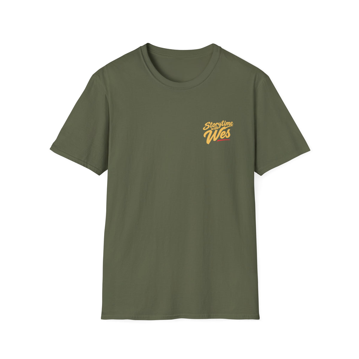 Storytime with Wes T-Shirt — Retro Tee (Front Chest Logo & Back Portrait)