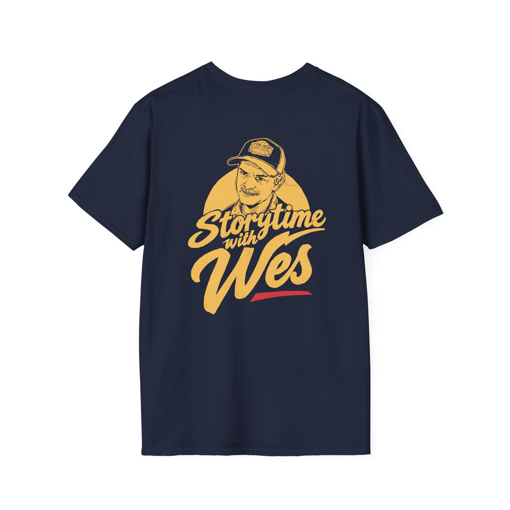 Storytime with Wes T-Shirt — Retro Tee (Front Chest Logo & Back Portrait)