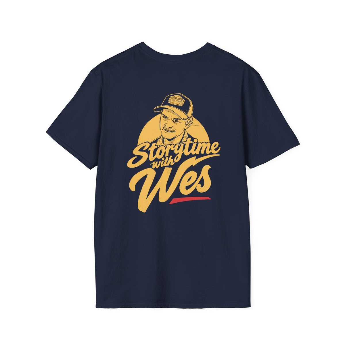 Storytime with Wes T-Shirt — Retro Tee (Front Chest Logo & Back Portrait)