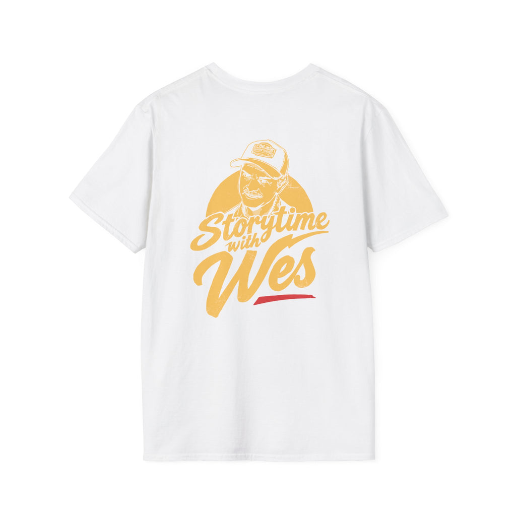 Storytime with Wes T-Shirt — Retro Tee (Front Chest Logo & Back Portrait)