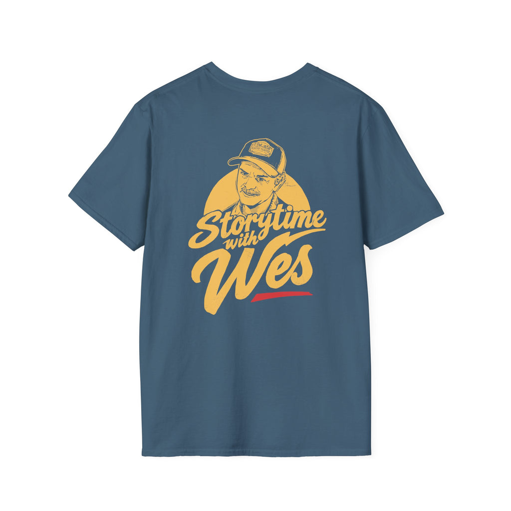 Storytime with Wes T-Shirt — Retro Tee (Front Chest Logo & Back Portrait)